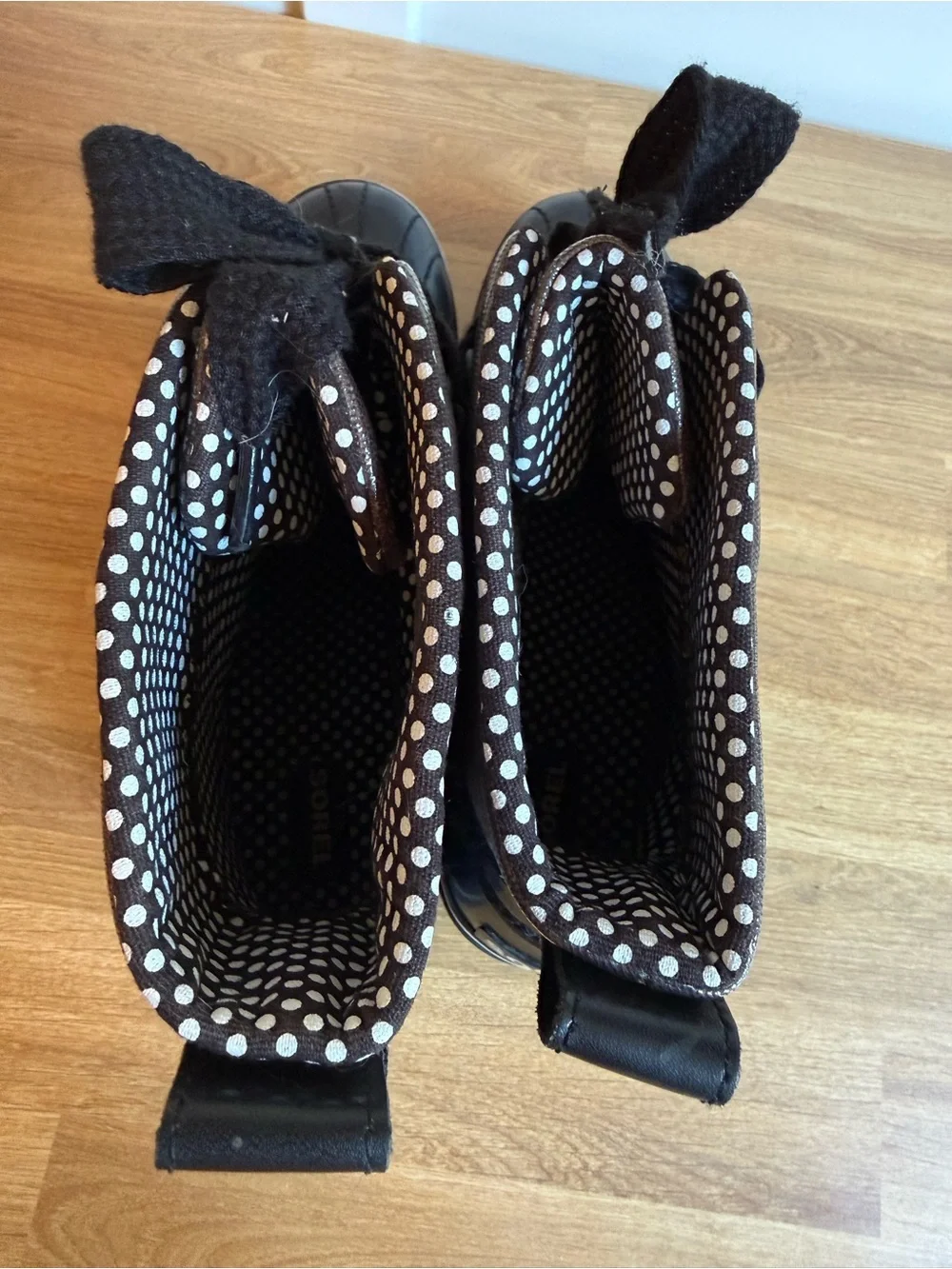 SOREL Tivoli Metallic Black Waterproof Rain Duck Boots Polka Dot Lining Size 11